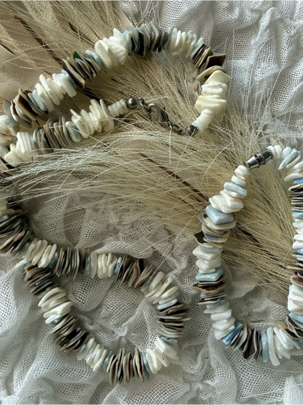 Handcrafted Cream & Brown Shell Necklace and Bracelet Set - Picture 2 of 4